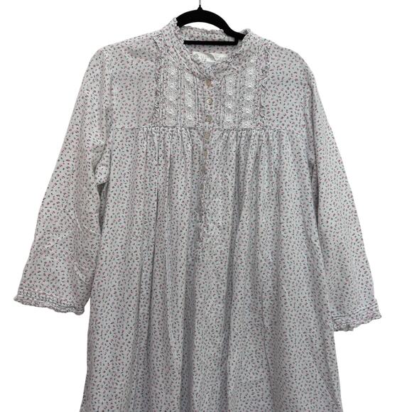 Eileen West Flannel Nightgown Size Medium Pajama Dress Long Sleeve Cottage - Picture 2 of 7